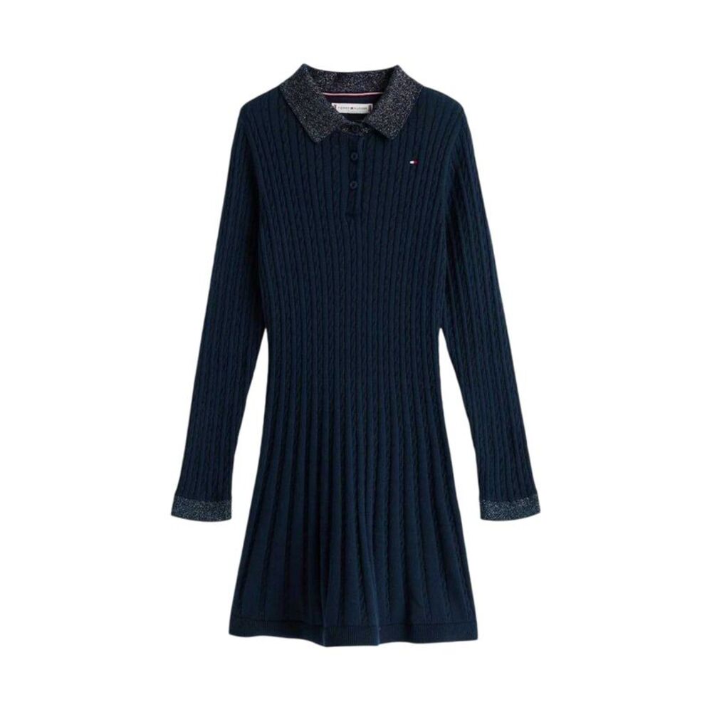 Tommy Hilfiger Girls Cable Knit Long-Sleeved Sweater Dress / Dark Navy